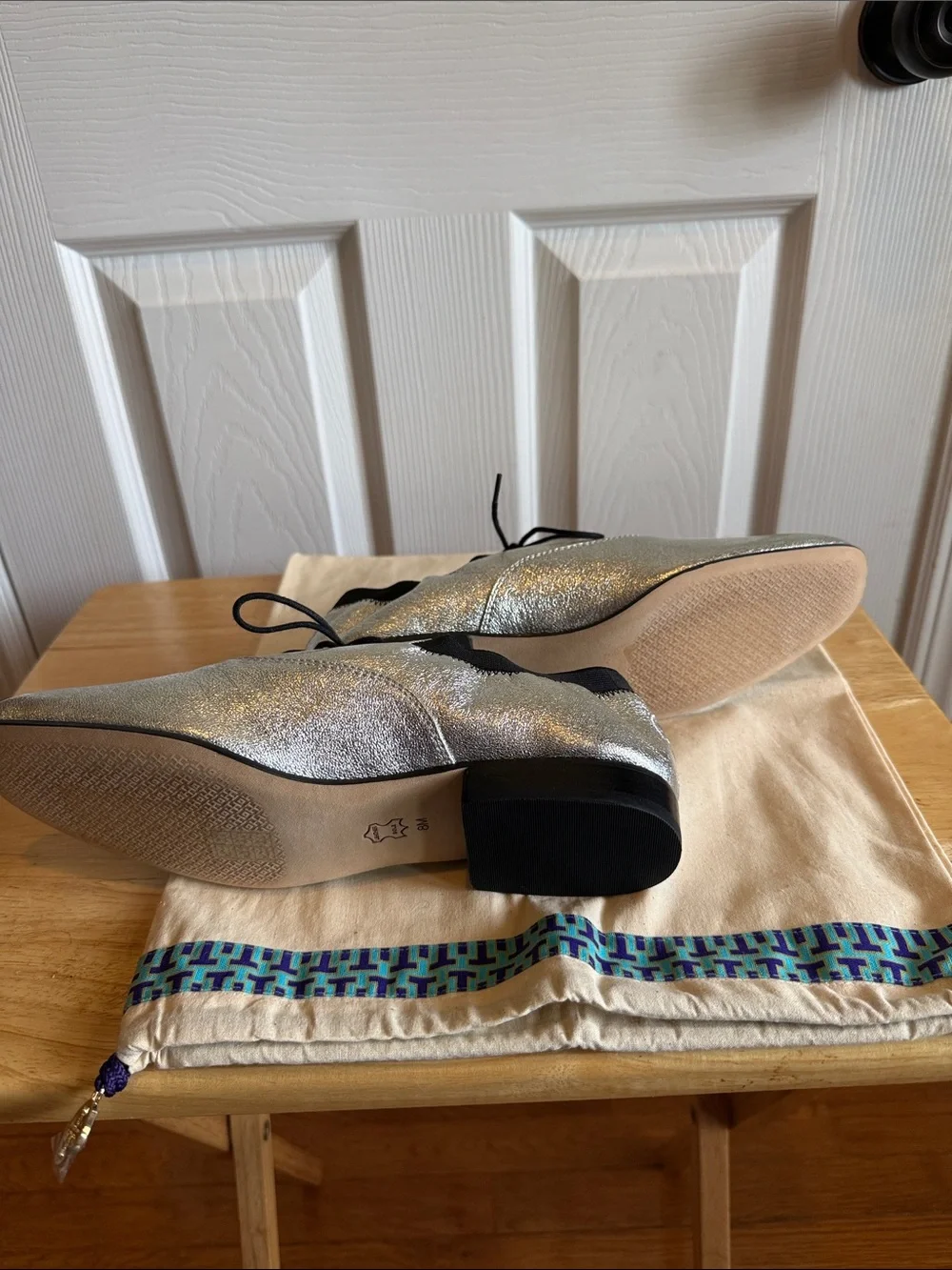 Tory Burch Metallic Silver Lace-Up flats